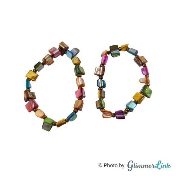 Multicolor Dyed Shell Bead Stretch Bracelets Set of 2 - Picture 3 of 7